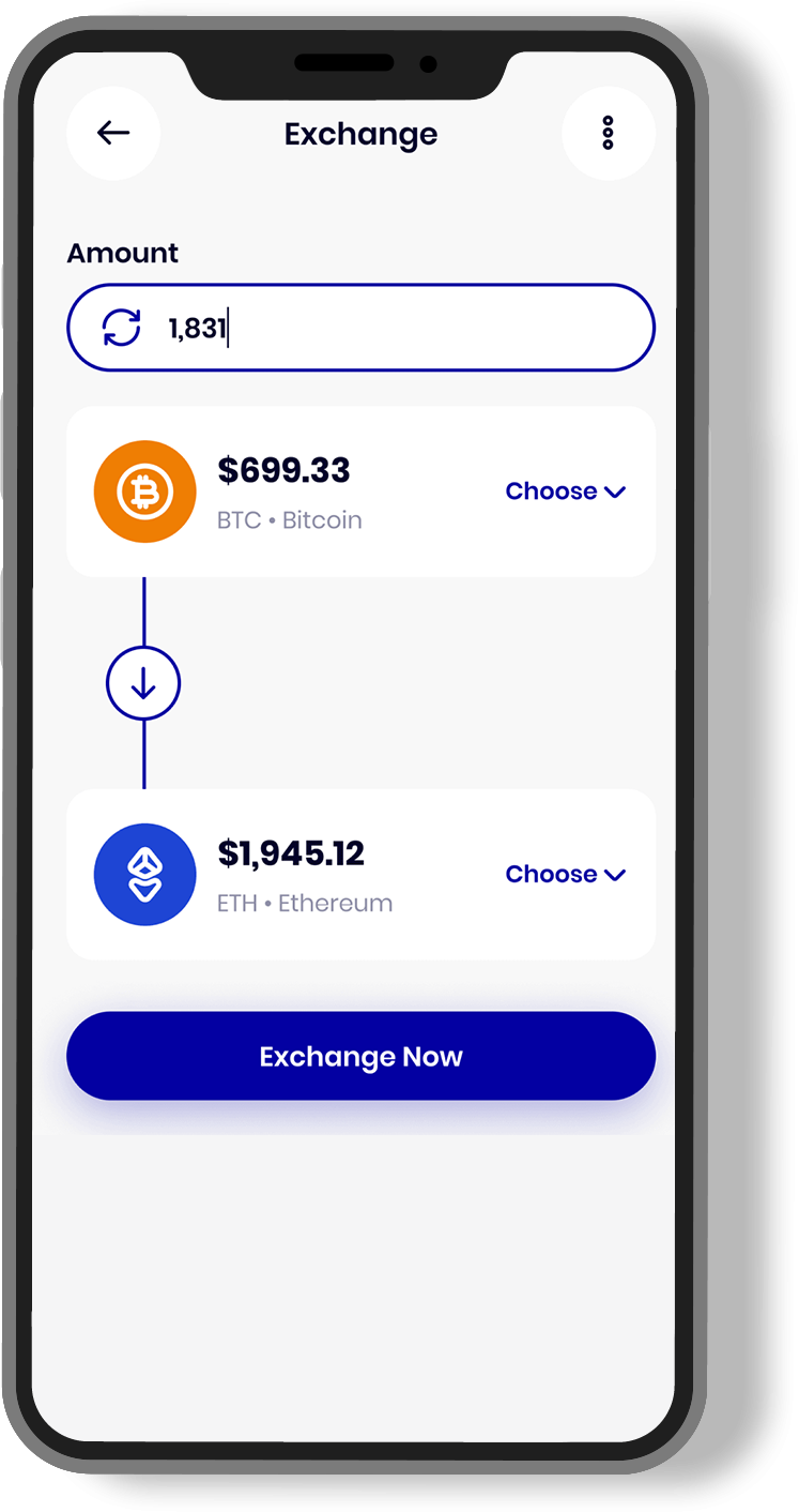 Modern Bitcoin trading app interface built by Xinzex, featuring real-time charts, wallet integration, and secure transactions.