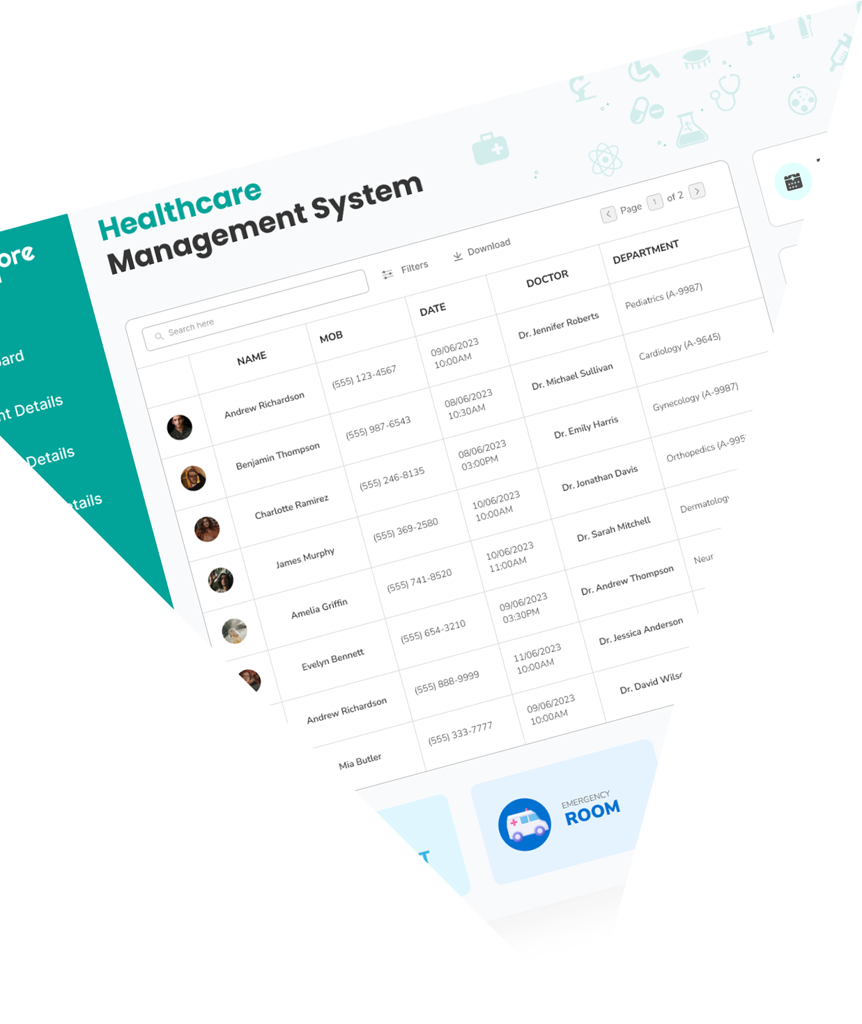 All-in-one hospital management dashboard showing patient records and appointments.