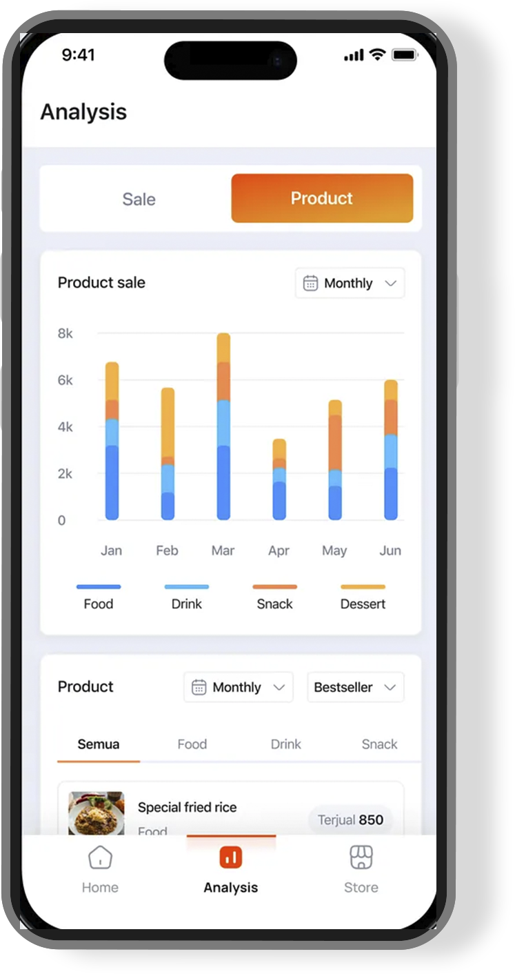 Product catalog and warehouse stock level overview screen.