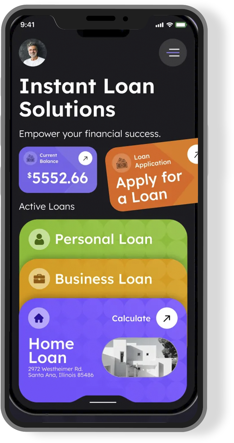 Customer interface showing EMI schedules, loan status, and repayment options.