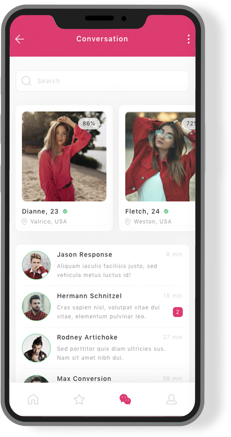 User profile with biodata, preferences, and contact options.