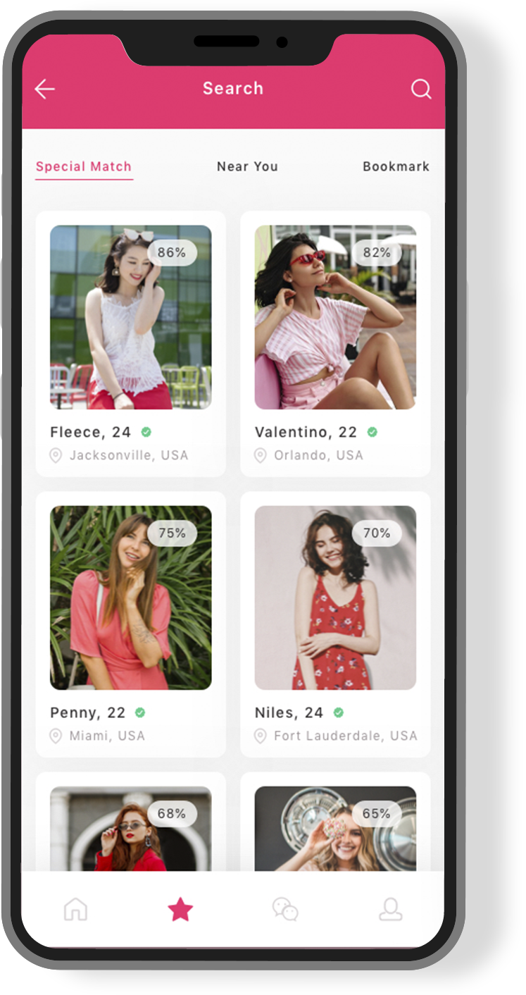 Matching algorithm results showing compatible profiles.