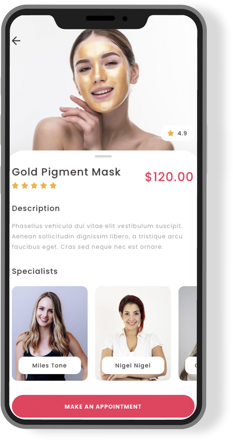 Customer-friendly beauty app with stylist reviews and service categories.